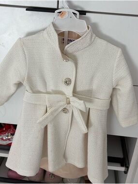 Girls' Cream Belted Dress Coat